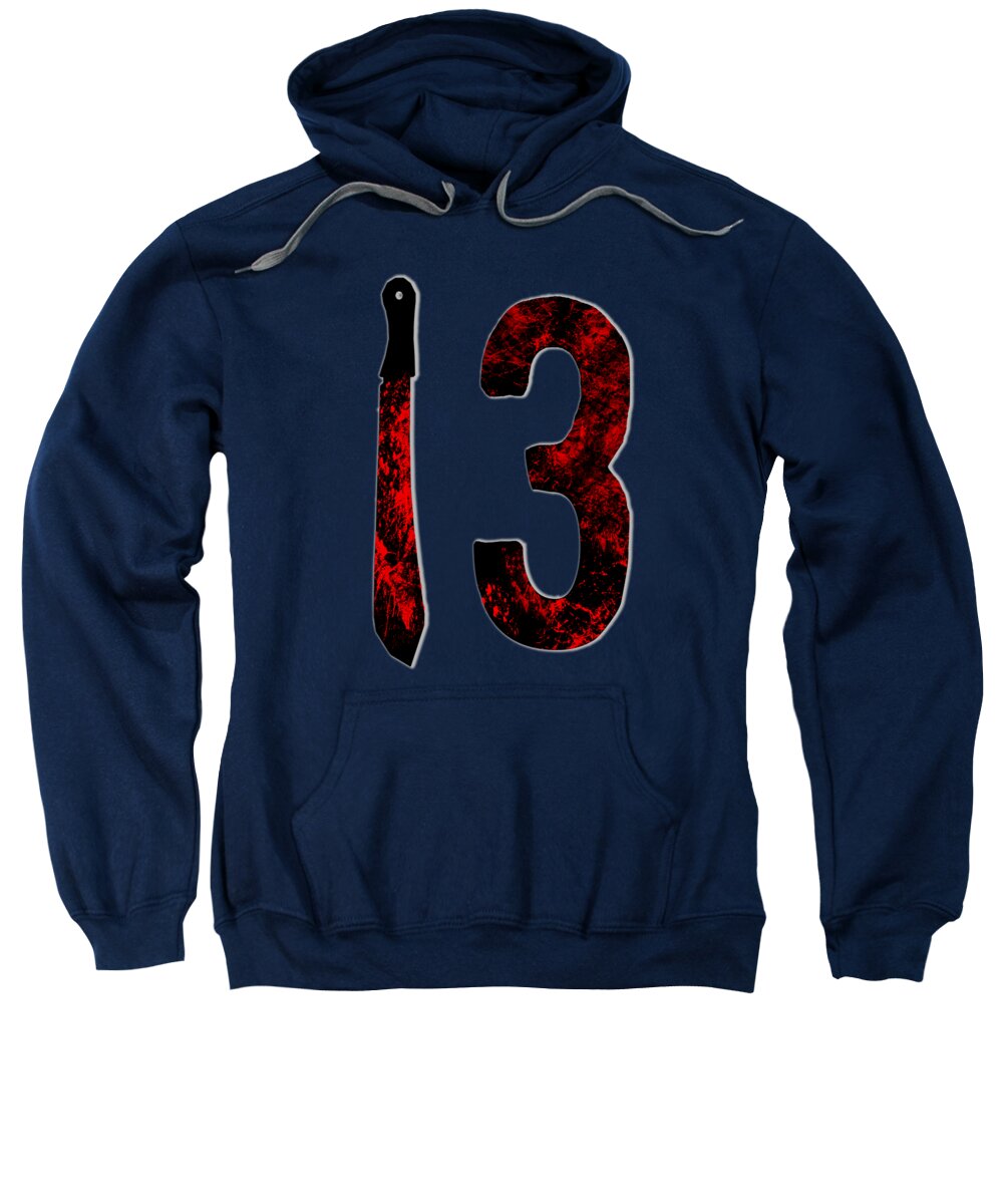 Navy hoodie sweatshirt with large red distressed '3' front graphic and kangaroo pocket