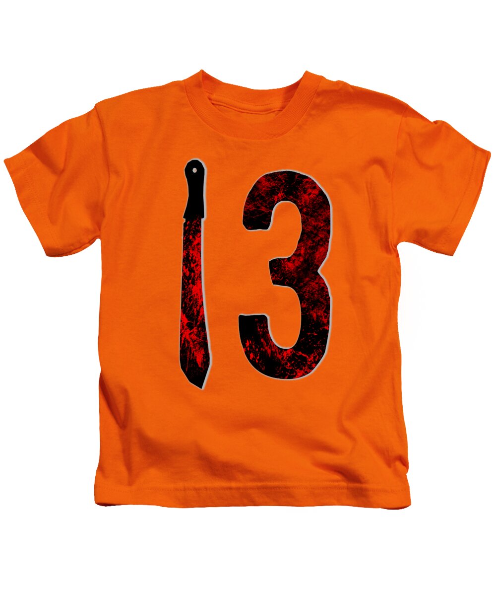 Kids bright orange T-shirt with front graphic letter I and number 3 in red/black