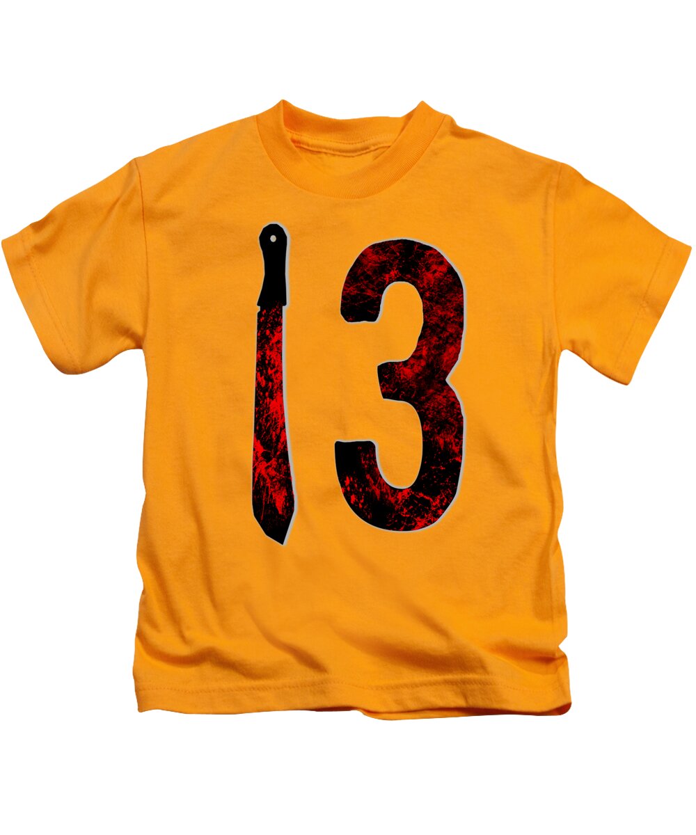 Kids orange T-shirt with front graphic letter I and number 3 in red/black
