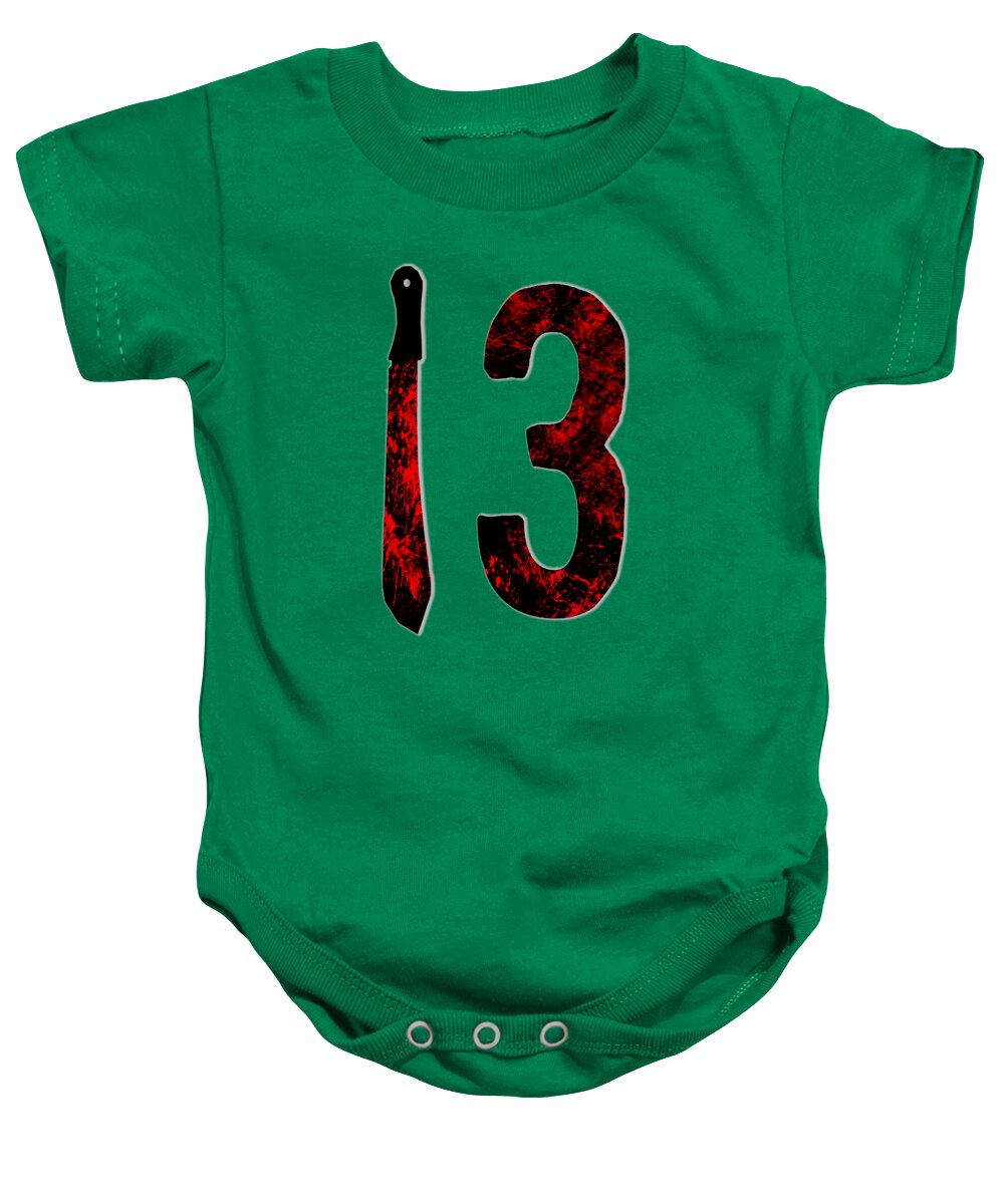 Kelly green baby onesie with black candle and red number 3 graphic
