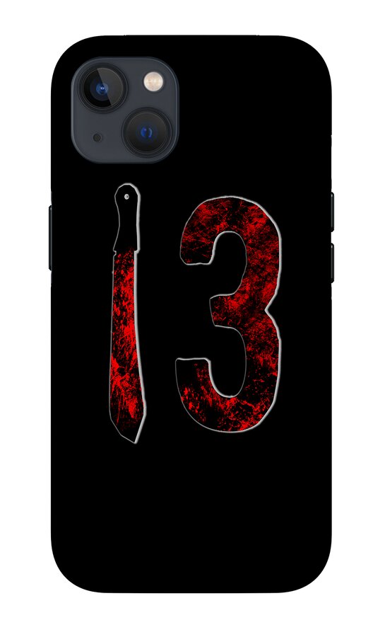 Black phone case with a red number 3 and vertical dagger artwork