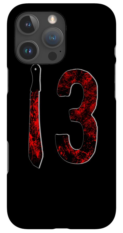 Phone case featuring a red splattered knife and distressed number 3 design.