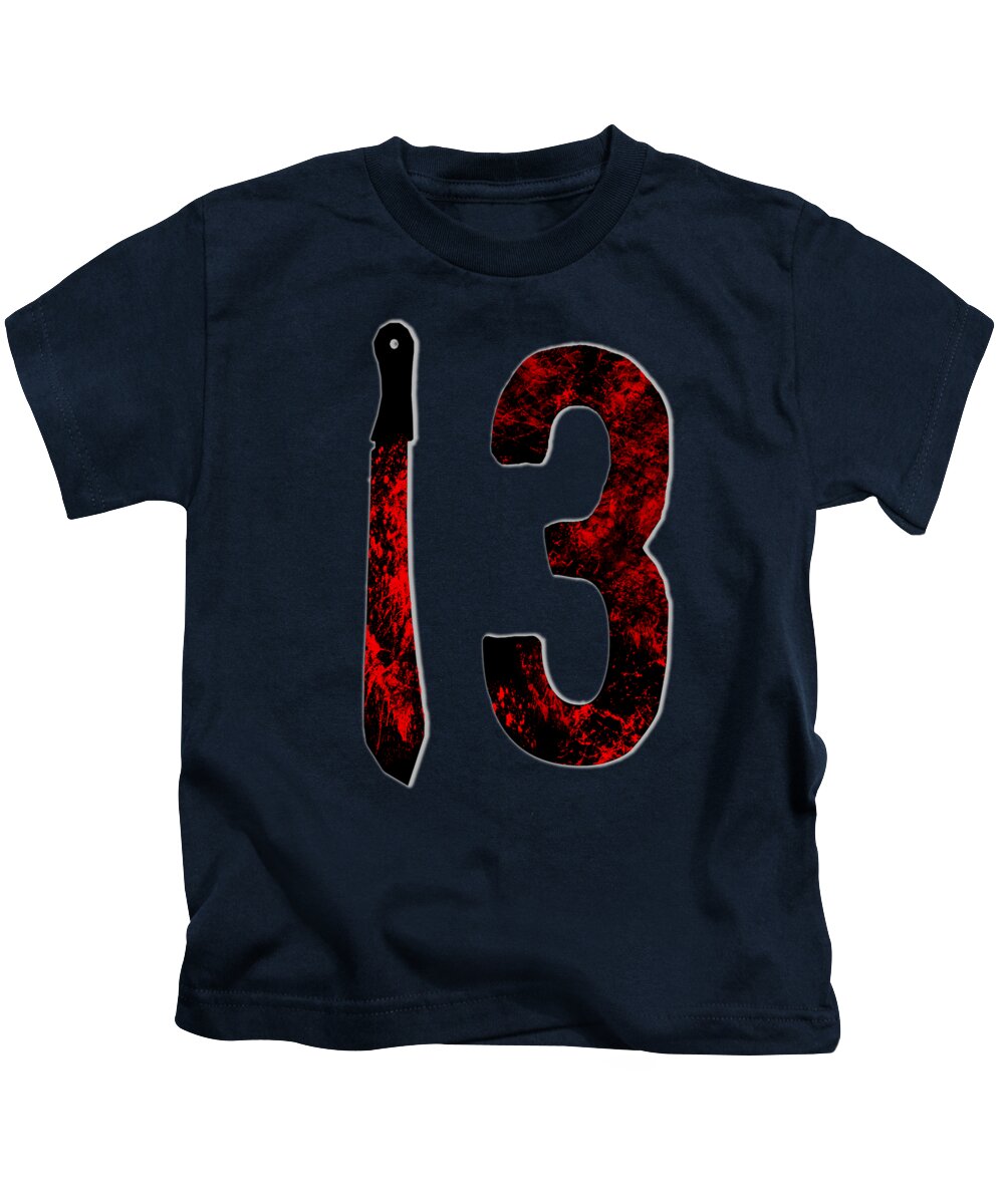 Kids navy T-shirt with front graphic letter I and number 3 in red/black