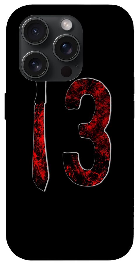 Phone case with red distressed knife and large number 3 graphic plus camera openings.