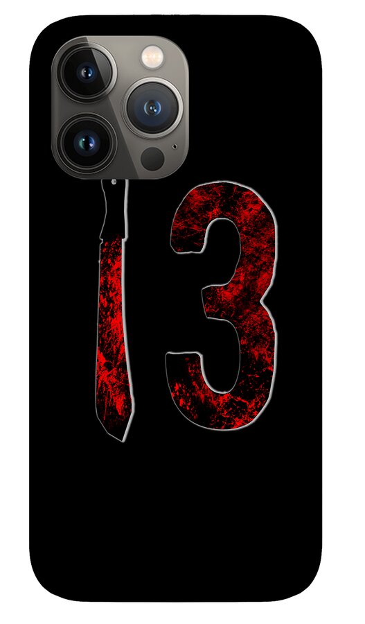 Black phone case with red number 3 and dagger graphic; camera cutouts visible