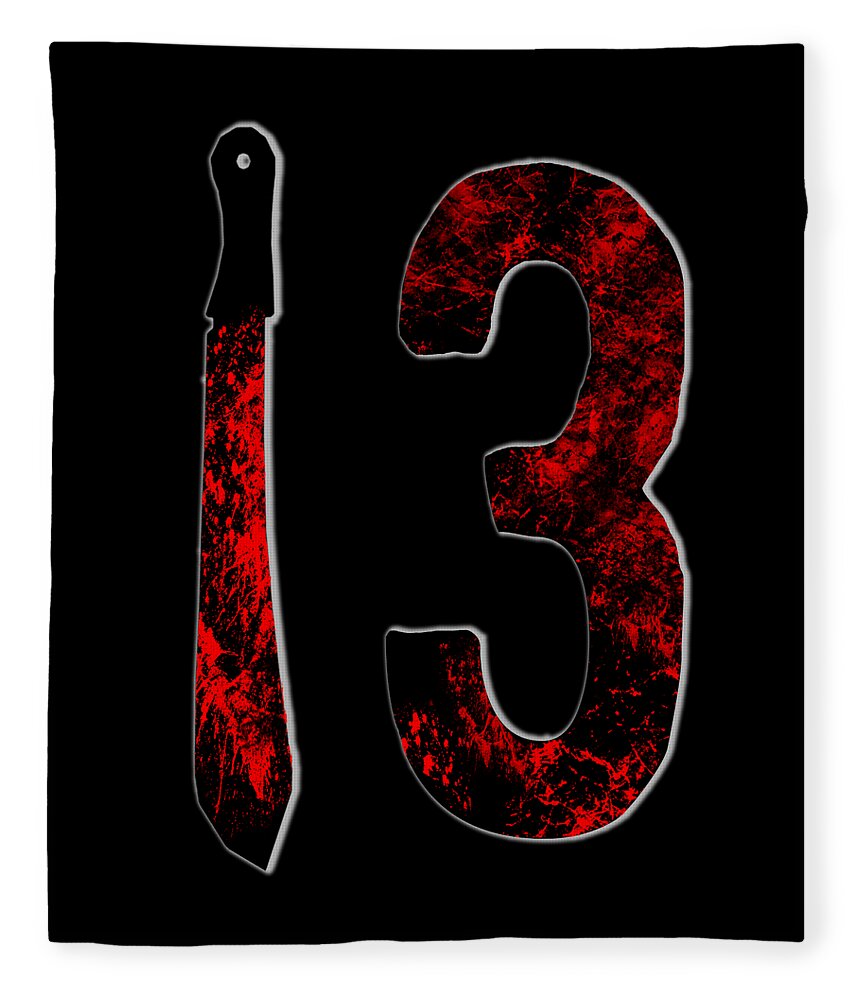 Black fleece blanket with distressed red “3” graphic and vertical dagger icon