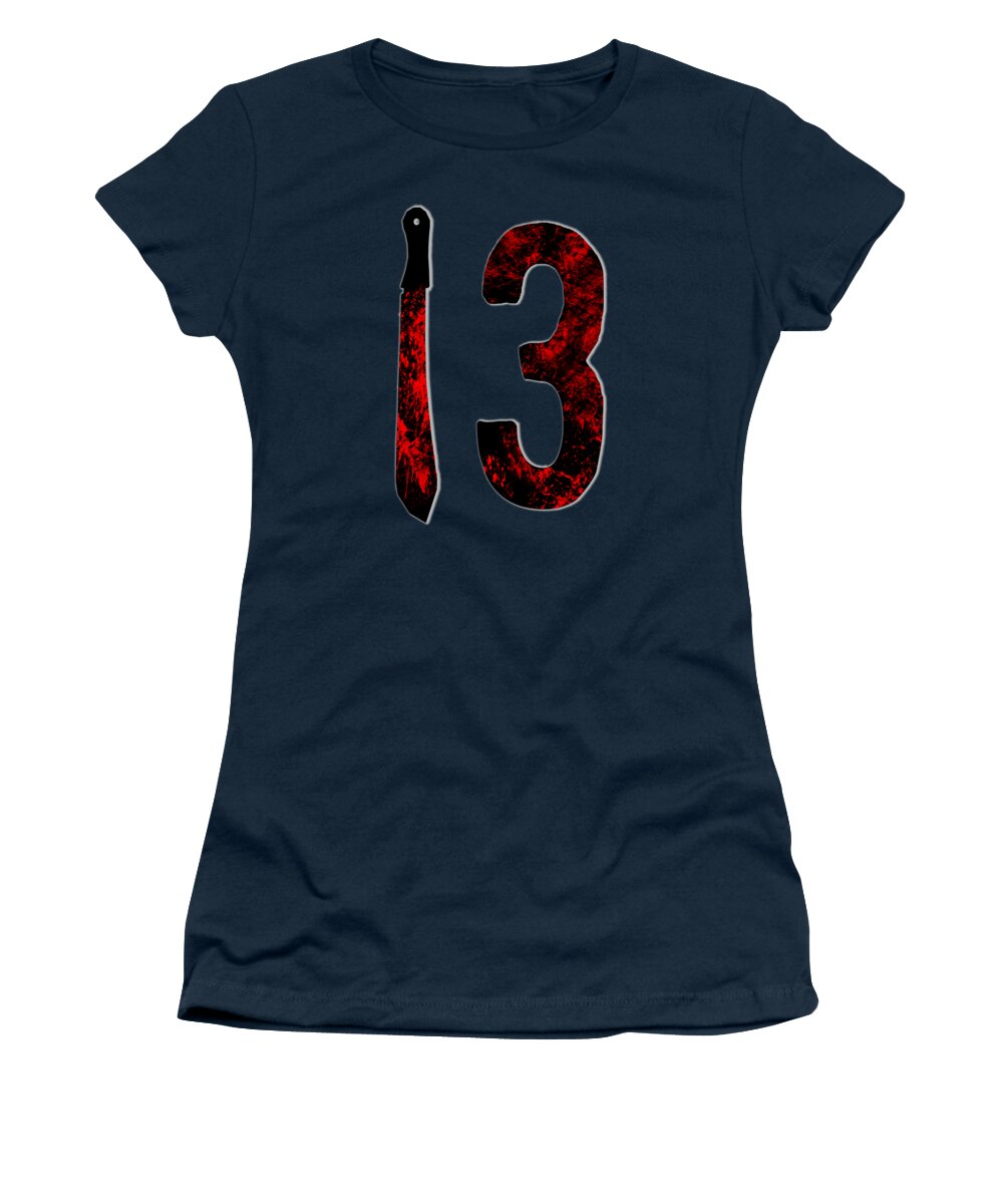 Navy women's graphic T-shirt with '13' candle-style print