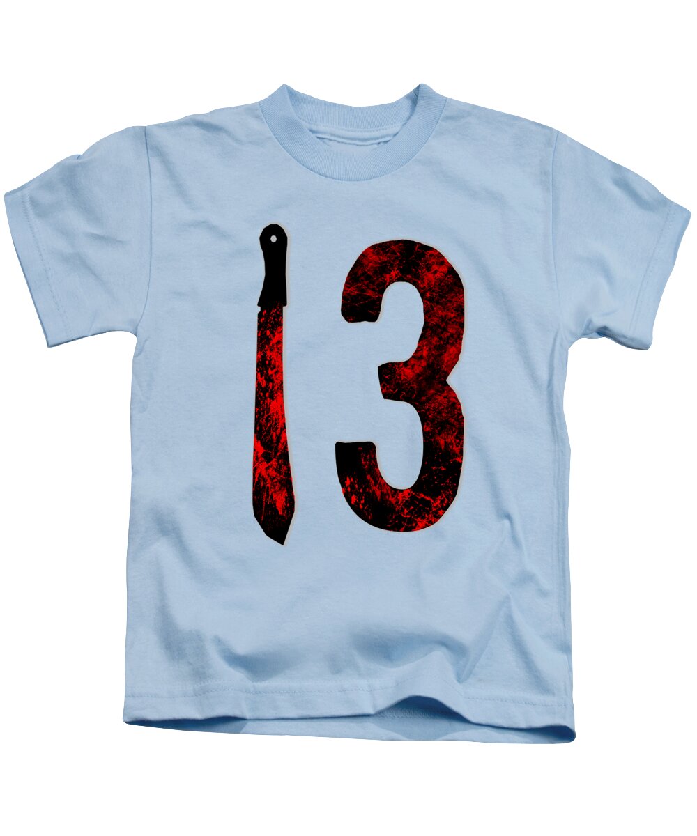 Kids baby blue T-shirt with front graphic letter I and number 3 in red/black