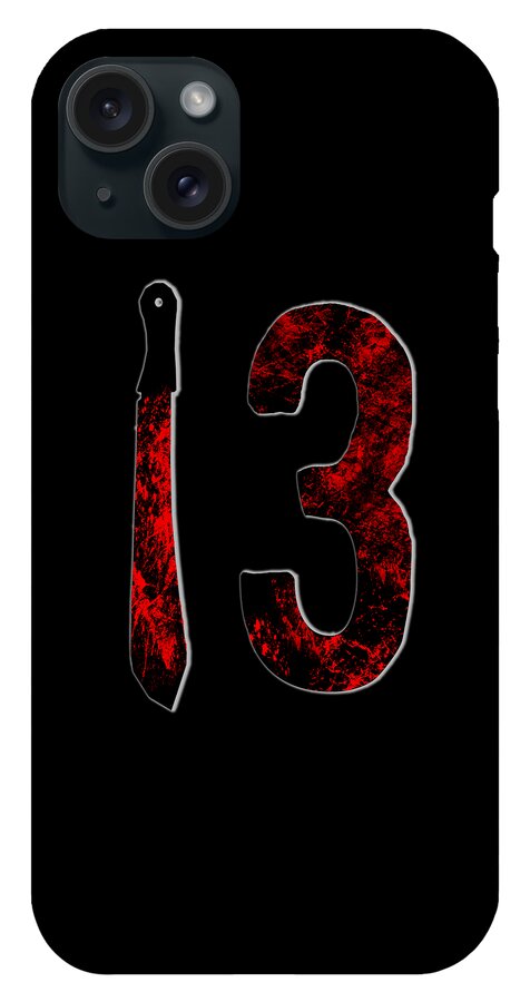 Phone case with red knife icon and distressed number 3 graphic on dark surface.
