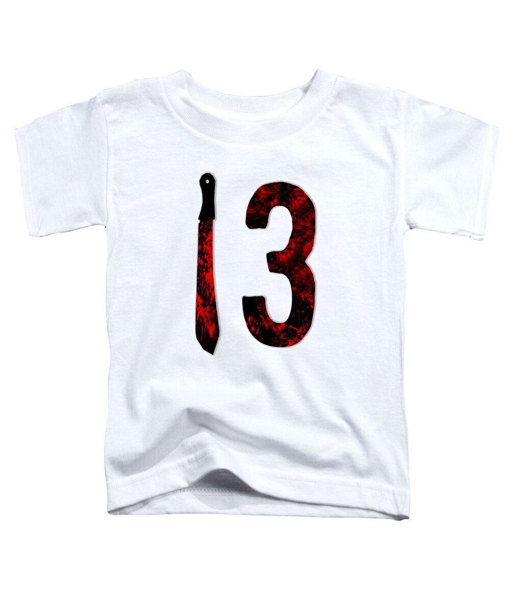 Toddler white T-shirt with '13' graphic and black-red dagger print