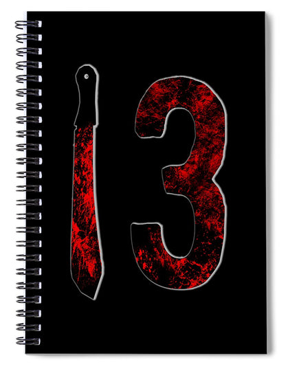 Black spiral notebook with red distressed number 3 and matching pen holder
