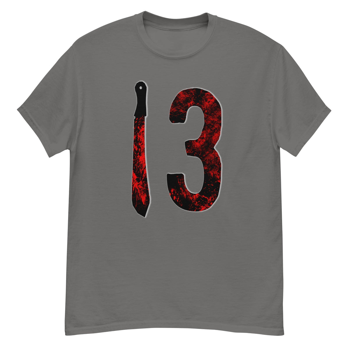 Charcoal horror T-shirt with red-black number 3 and candle graphic