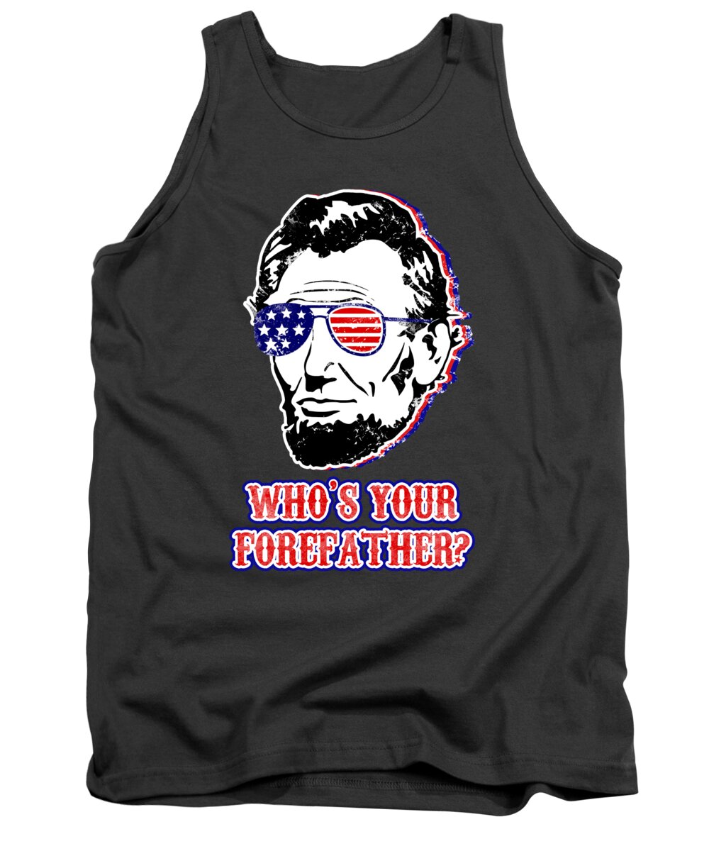 Charcoal dark gray tank top with front graphic of Abraham Lincoln head and patriotic text.