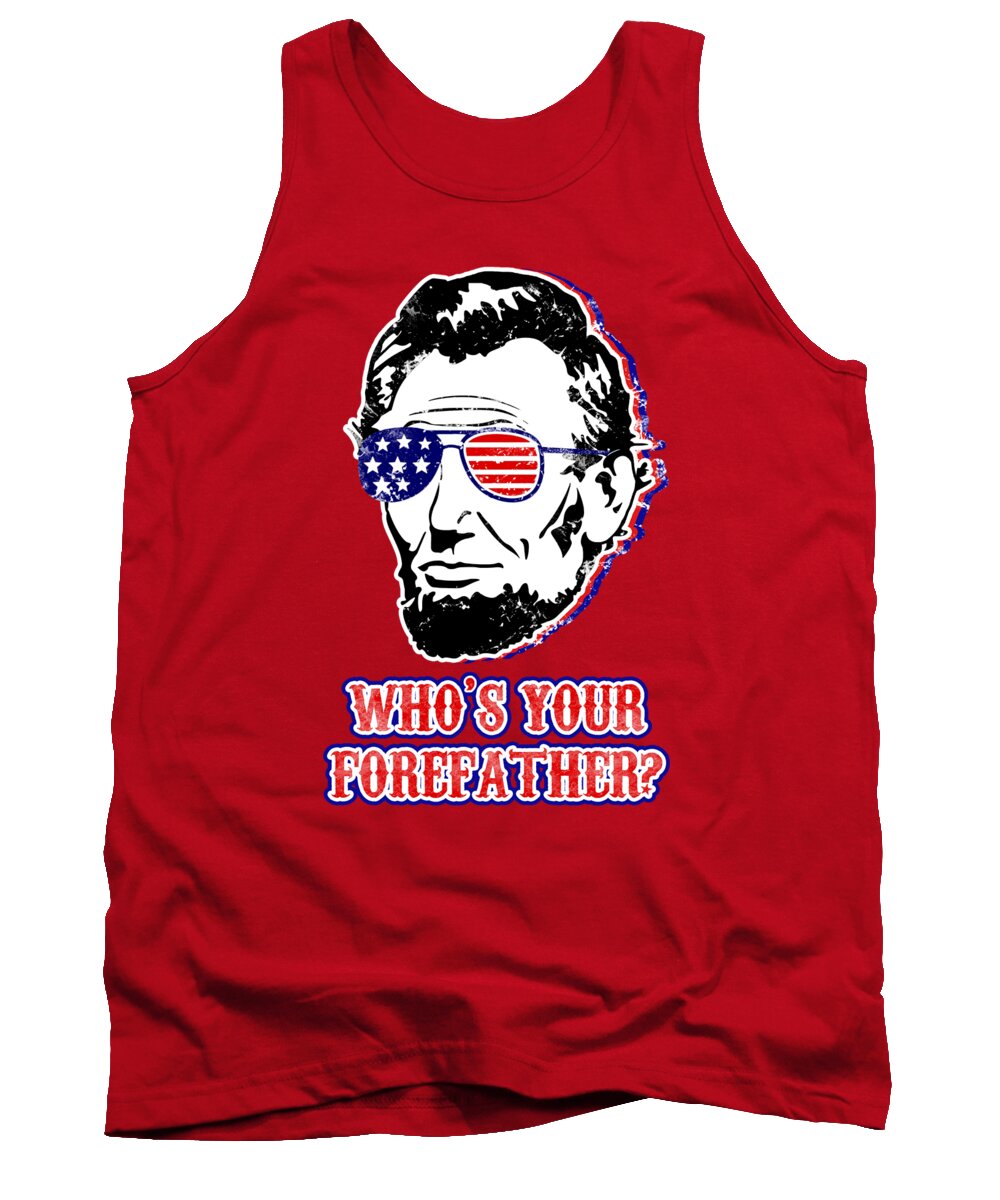 Red tank top with front graphic of Abraham Lincoln head and patriotic text.