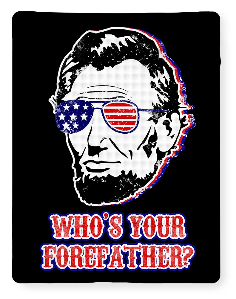 Abe Lincoln graphic blanket with patriotic face illustration and colorful wording
