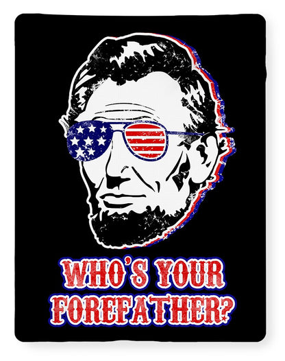Abe Lincoln graphic blanket with patriotic face illustration and colorful wording