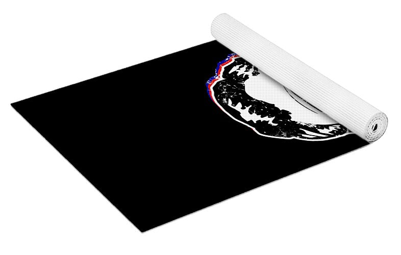 Black yoga mat rolled up, Abe Lincoln emblem on top layer