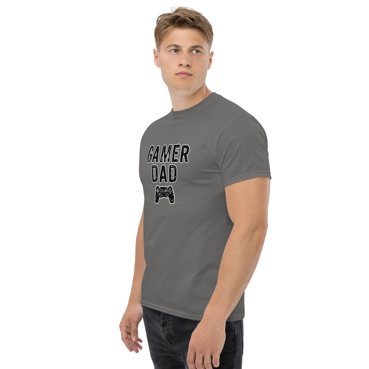 Charcoal gray T-shirt with 'GAMER DAD' and controller graphic