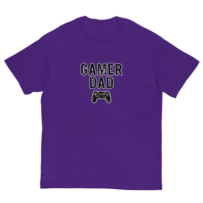 Purple T-shirt with “GAMER DAD” video game controller graphic on front
