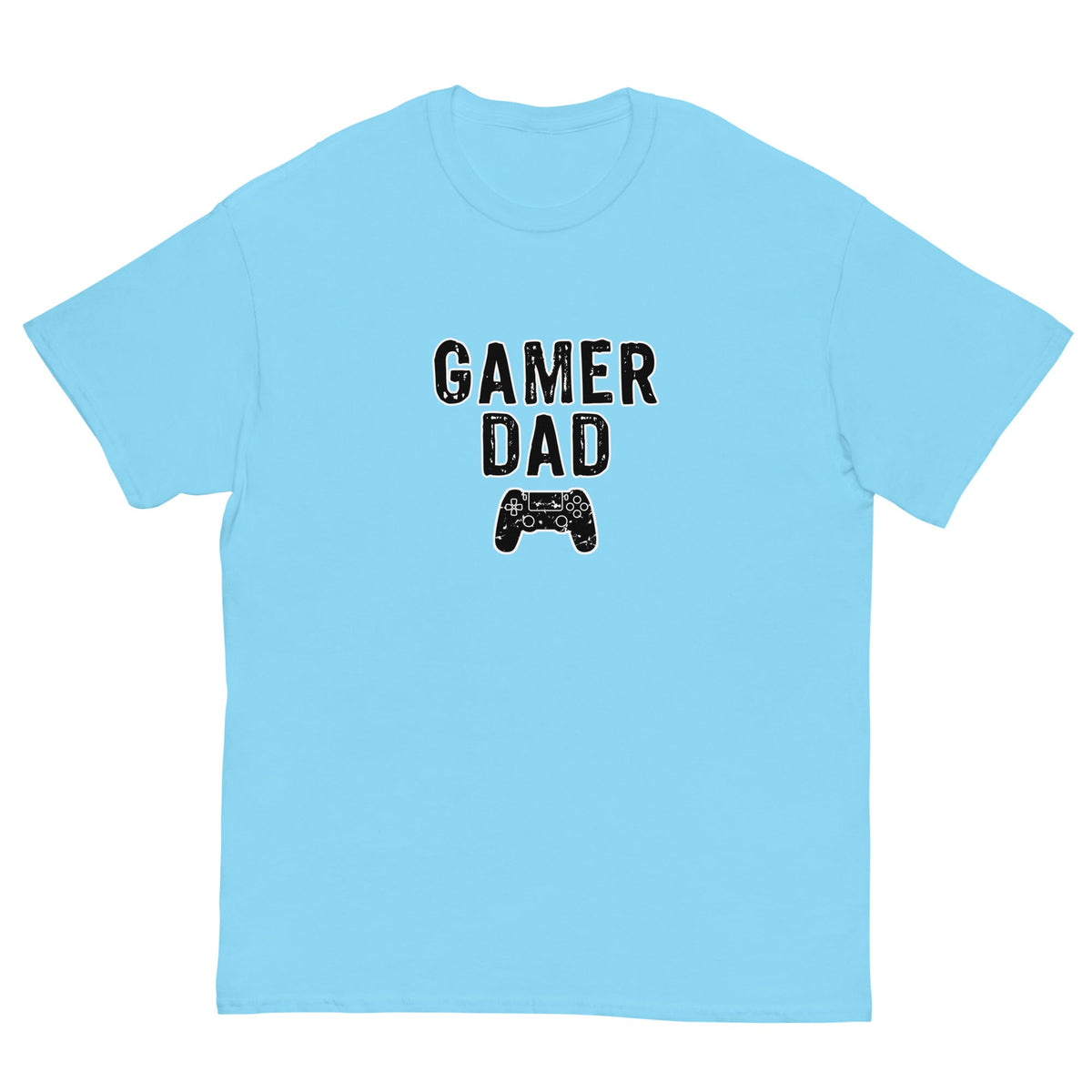 Light blue graphic T-shirt: GAMER DAD text with game controller icon