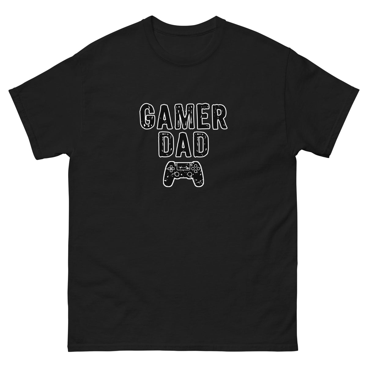 Black Gamer Dad T-shirt with 'GAMER DAD' and controller graphic