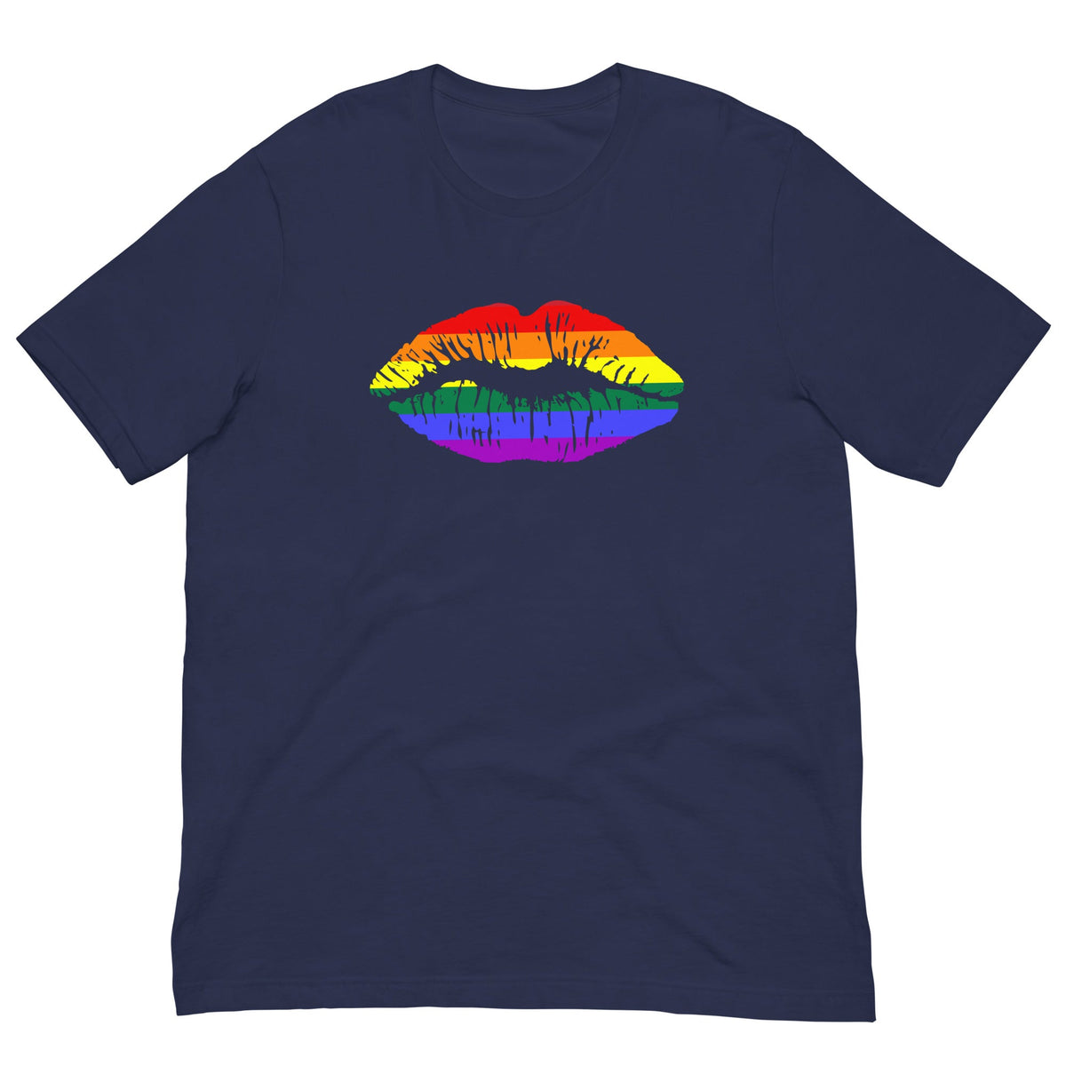 Navy T-shirt with rainbow lips graphic
