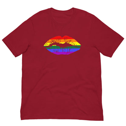 Maroon T-shirt with rainbow lips graphic