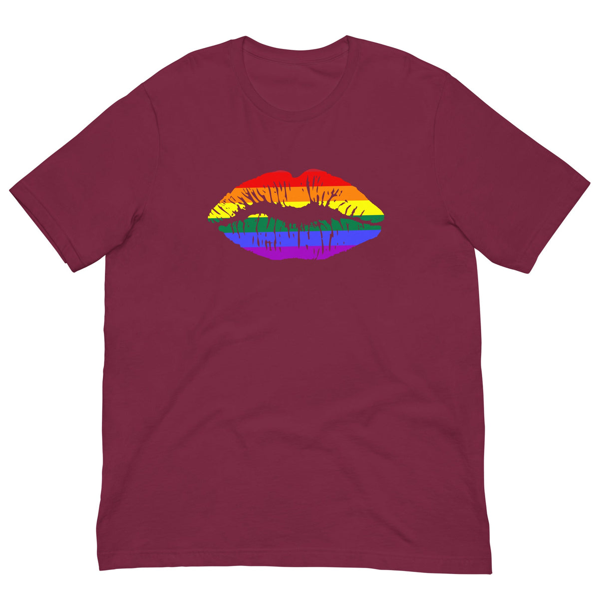 Burgundy T-shirt with rainbow lips graphic