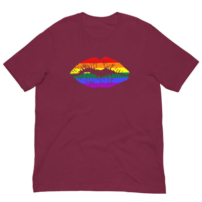 Burgundy T-shirt with rainbow lips graphic