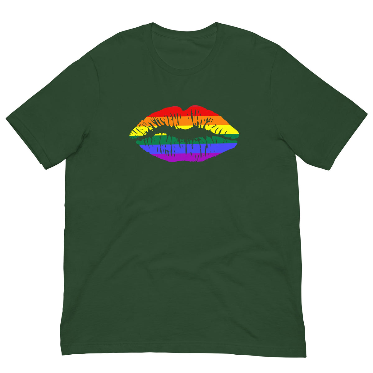 Forest green T-shirt with rainbow lips graphic