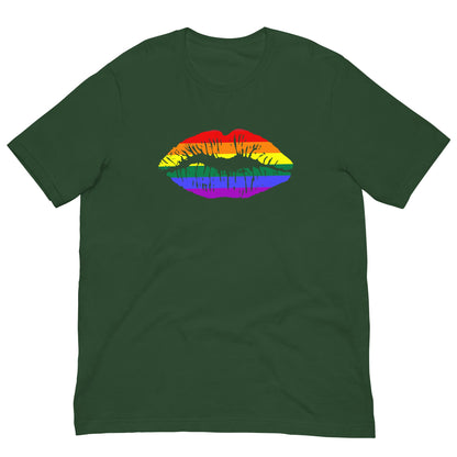 Forest green T-shirt with rainbow lips graphic