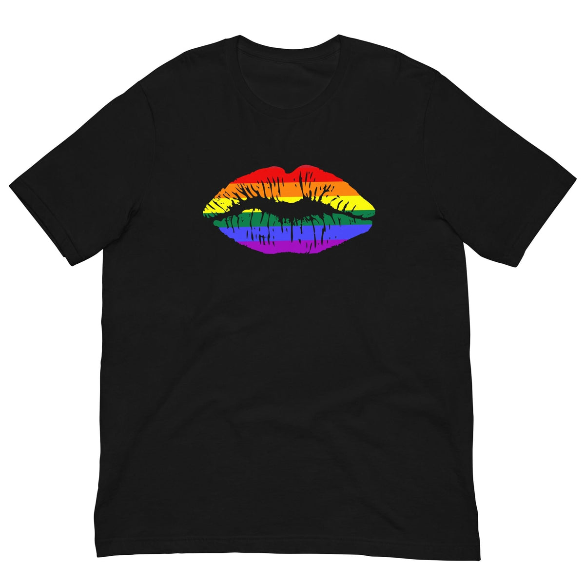Black rainbow lips graphic T-shirt, short sleeve crew neck