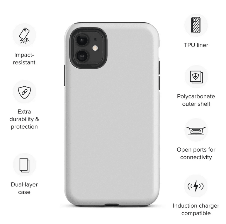 Light gray dual-layer phone case with camera cutout and raised edge protection