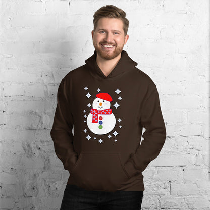 Dark brown snowman hoodie with snowflake wreath and snowman graphic