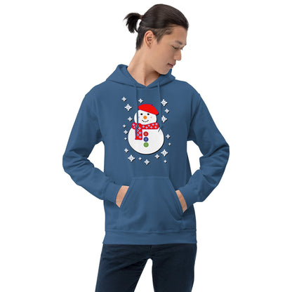 Blue snowman hoodie with snowflake wreath and snowman front print