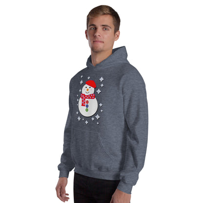 Happy snowman graphic hoodie in heather gray, pullover with front kangaroo pocket