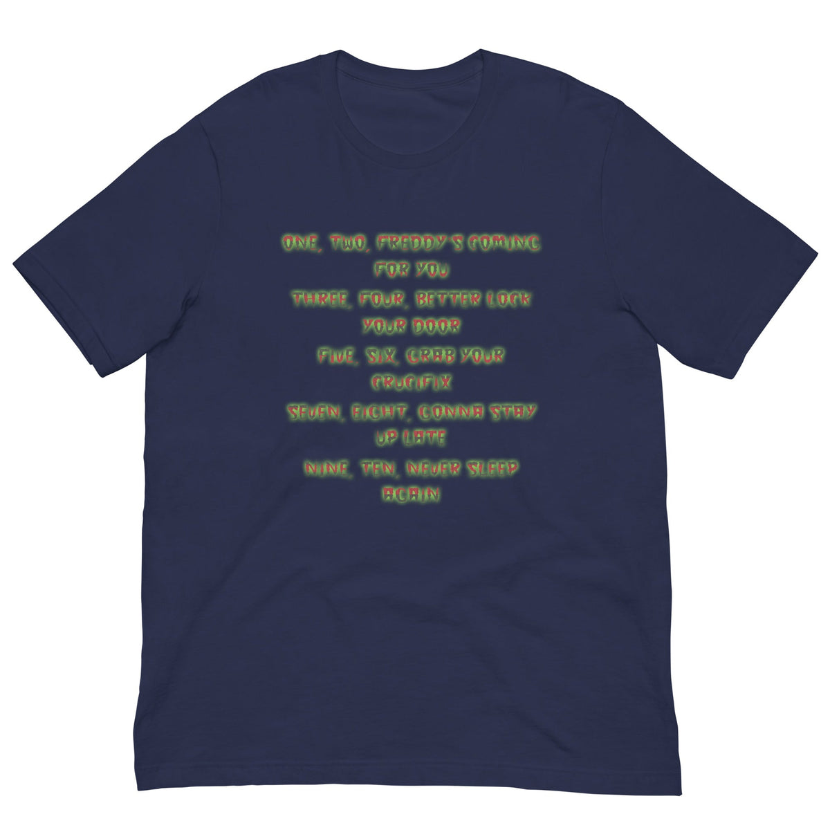 Navy T-shirt with neon yellow graphic text print