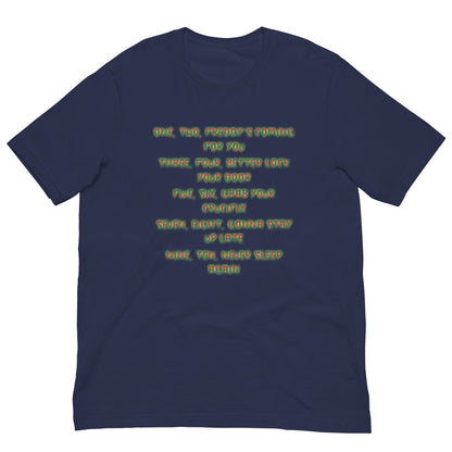 Navy T-shirt with neon yellow graphic text print