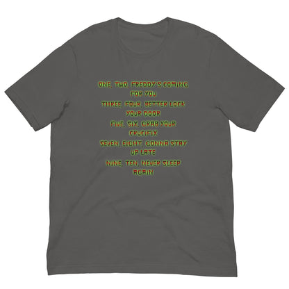 Asphalt gray T-shirt with neon yellow graphic text print