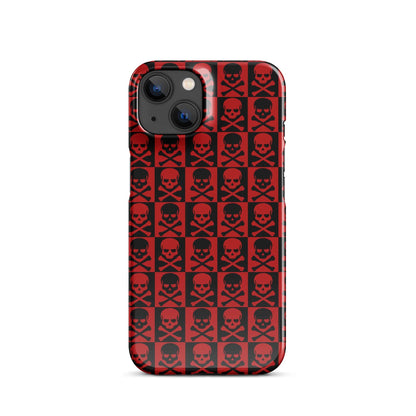iPhone snap case with red and black skull pattern and camera cutouts