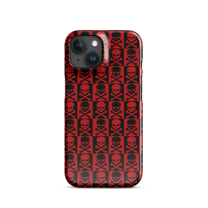 iPhone snap case with red and black skull pattern and multi-lens camera cutouts