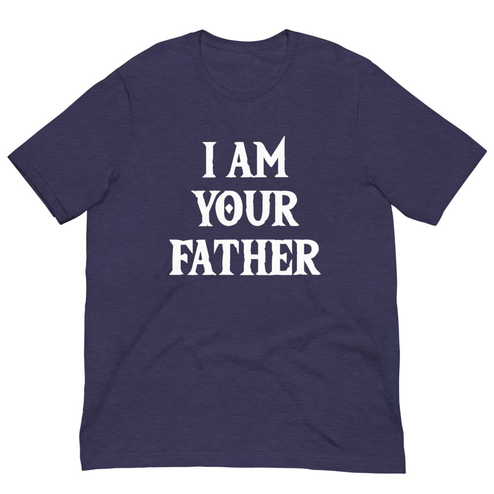 Navy T-shirt with white “I AM YOUR FATHER” graphic on the front
