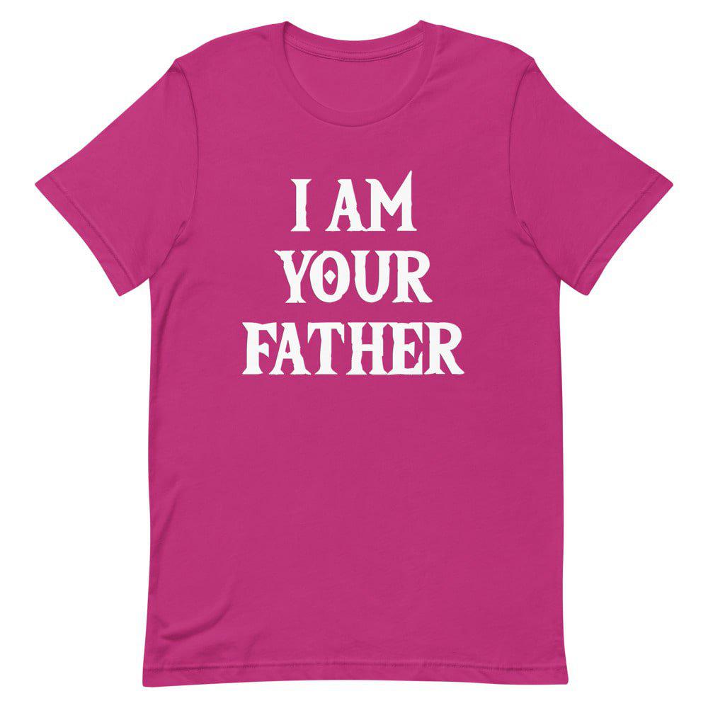 Pink T-shirt with white “I AM YOUR FATHER” graphic on the front