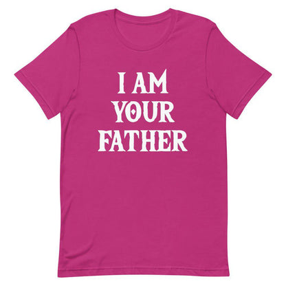 Pink T-shirt with white “I AM YOUR FATHER” graphic on the front