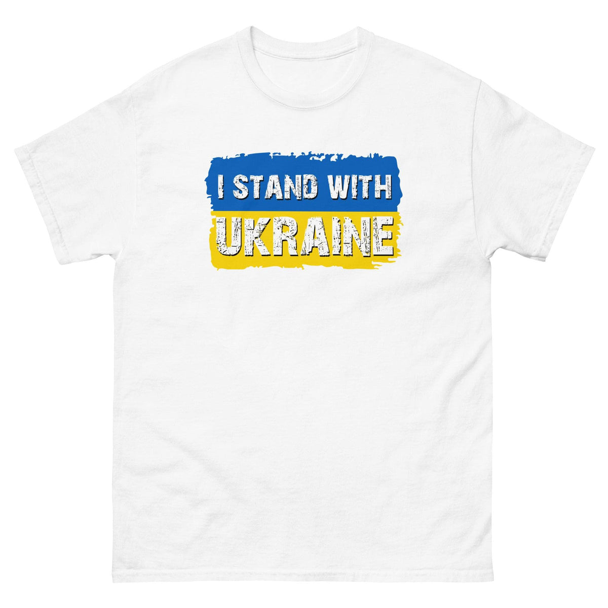 White T-shirt with "I STAND WITH UKRAINE" text graphic