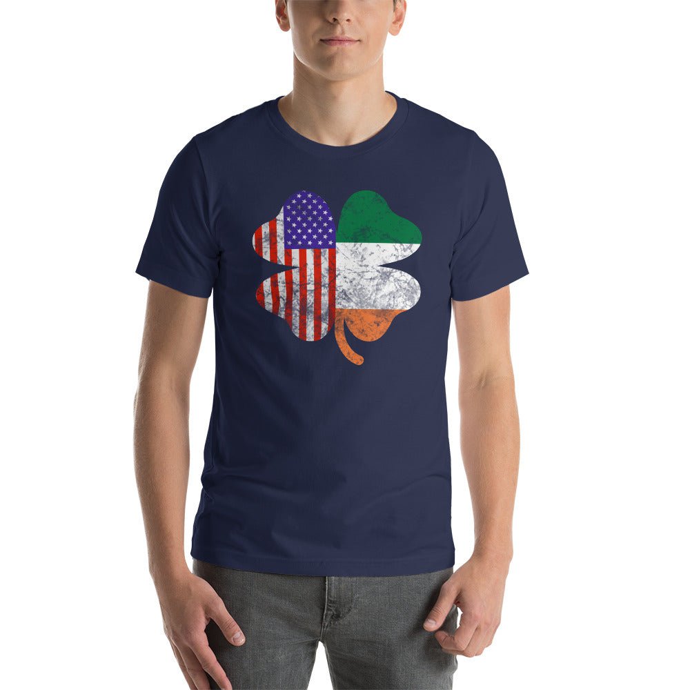 Navy graphic T-shirt with shamrock and American flag print
