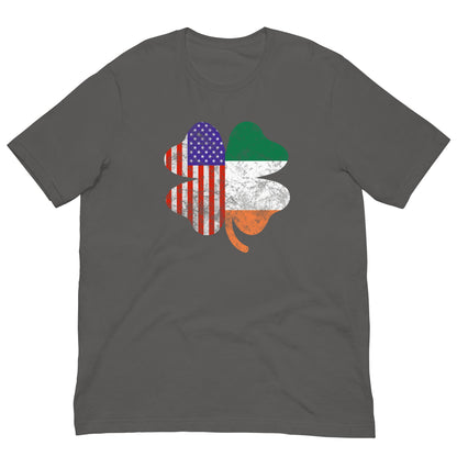 Asphalt gray T-shirt with Irish-American clover graphic in US flag colors