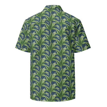 Green Island floral summer shirt, short-sleeve back view with green leaf print