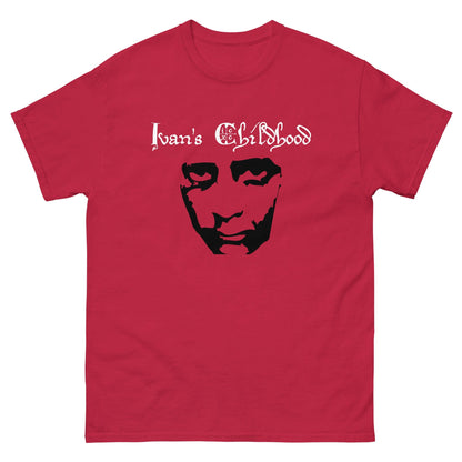 Red T-shirt with crew neck and black front portrait graphic