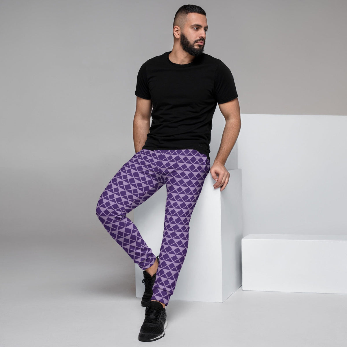 Joker men's joggers, purple geometric diamond pattern, tapered ankle cuffs